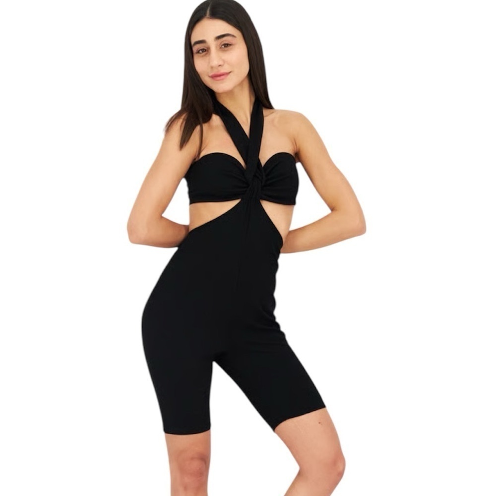 Royalty By Maluma Black Cut-Out Halter Romper Size 8